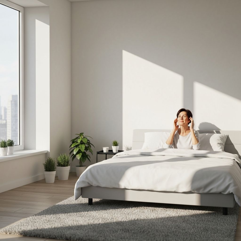 Person waking up with morning light streaming through window